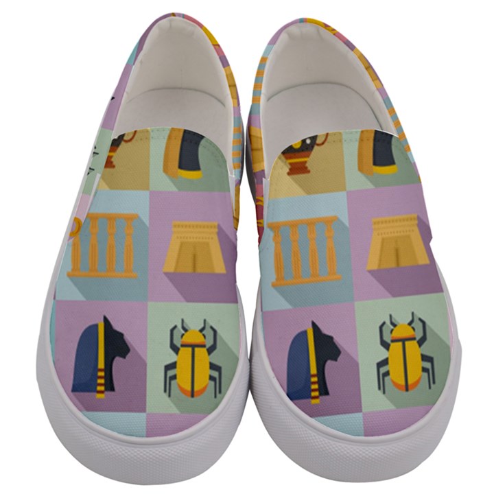 Egypt-icons-set-flat-style Men s Canvas Slip Ons