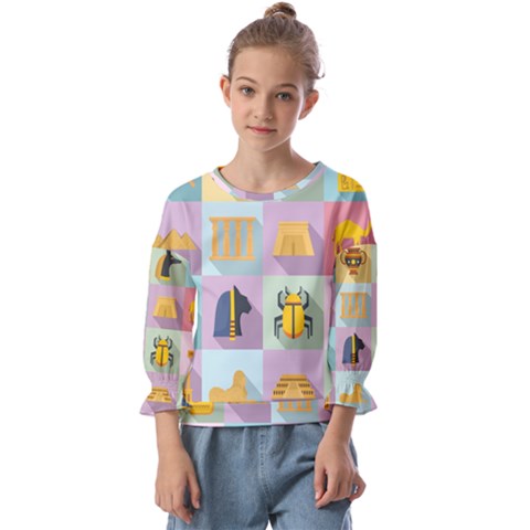 Egypt-icons-set-flat-style Kids  Cuff Sleeve Top by Salman4z