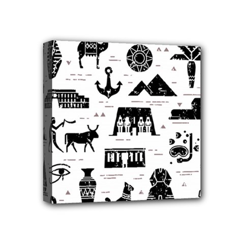 Dark-seamless-pattern-symbols-landmarks-signs-egypt --- Mini Canvas 4  X 4  (stretched) by Salman4z