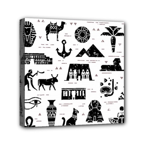 Dark-seamless-pattern-symbols-landmarks-signs-egypt --- Mini Canvas 6  X 6  (stretched) by Salman4z