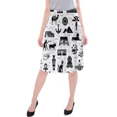 Dark-seamless-pattern-symbols-landmarks-signs-egypt --- Midi Beach Skirt by Salman4z