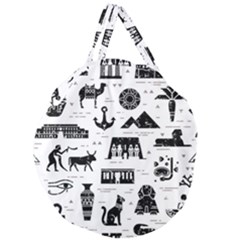 Dark-seamless-pattern-symbols-landmarks-signs-egypt --- Giant Round Zipper Tote by Salman4z