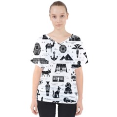 Dark-seamless-pattern-symbols-landmarks-signs-egypt --- V-neck Dolman Drape Top by Salman4z