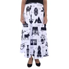 Dark-seamless-pattern-symbols-landmarks-signs-egypt --- Flared Maxi Skirt by Salman4z