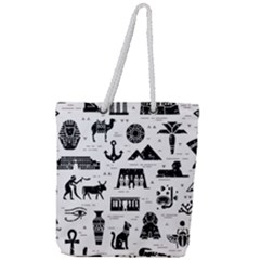 Dark-seamless-pattern-symbols-landmarks-signs-egypt --- Full Print Rope Handle Tote (large) by Salman4z