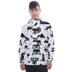 Dark-seamless-pattern-symbols-landmarks-signs-egypt --- Men s Front Pocket Pullover Windbreaker by Salman4z