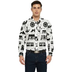 Dark-seamless-pattern-symbols-landmarks-signs-egypt --- Men s Long Sleeve Pocket Shirt  by Salman4z