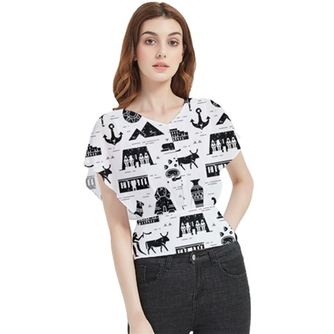 Dark-seamless-pattern-symbols-landmarks-signs-egypt --- Butterfly Chiffon Blouse by Salman4z