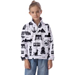 Dark-seamless-pattern-symbols-landmarks-signs-egypt --- Kids  Half Zip Hoodie by Salman4z