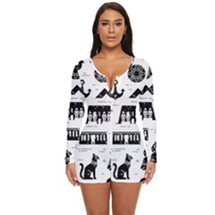 Dark-seamless-pattern-symbols-landmarks-signs-egypt --- Long Sleeve Boyleg Swimsuit by Salman4z