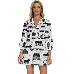 Dark-seamless-pattern-symbols-landmarks-signs-egypt --- V-neck Placket Mini Dress by Salman4z