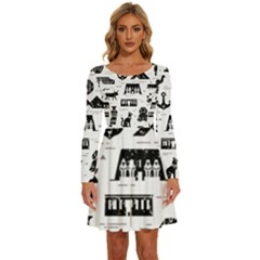 Dark-seamless-pattern-symbols-landmarks-signs-egypt --- Long Sleeve Wide Neck Velvet Dress by Salman4z