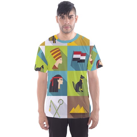 Egypt-travel-items-icons-set-flat-style Men s Sport Mesh Tee by Salman4z