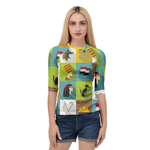 Egypt-travel-items-icons-set-flat-style Quarter Sleeve Raglan Tee by Salman4z