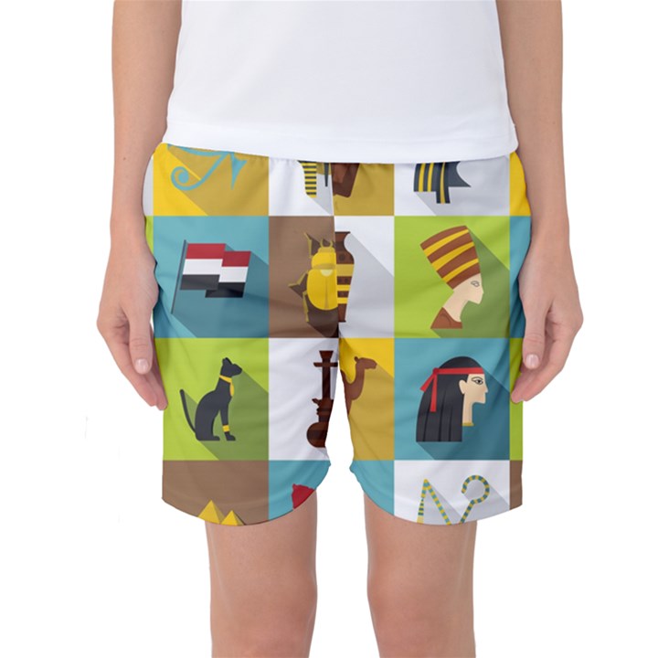 Egypt-travel-items-icons-set-flat-style Women s Basketball Shorts