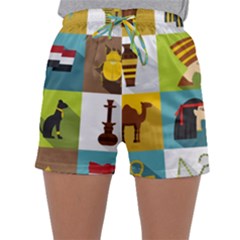 Egypt-travel-items-icons-set-flat-style Sleepwear Shorts by Salman4z