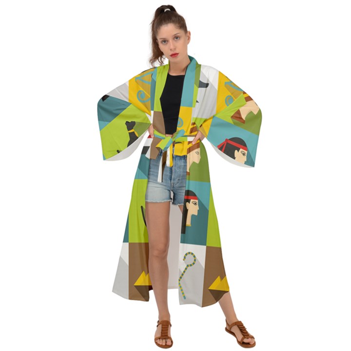 Egypt-travel-items-icons-set-flat-style Maxi Kimono