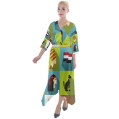 Egypt-travel-items-icons-set-flat-style Quarter Sleeve Wrap Front Maxi Dress by Salman4z