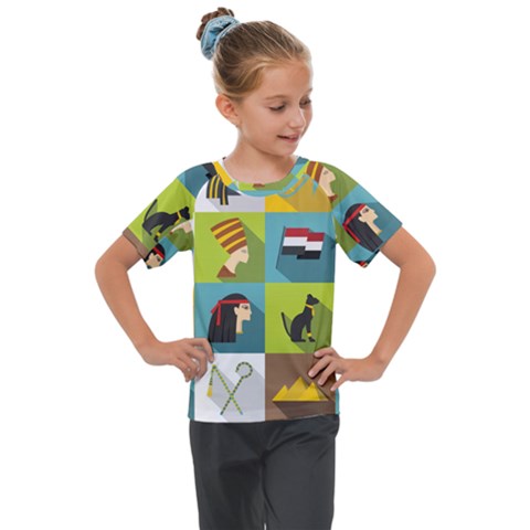 Egypt-travel-items-icons-set-flat-style Kids  Mesh Piece Tee by Salman4z