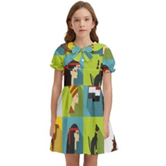 Egypt-travel-items-icons-set-flat-style Kids  Bow Tie Puff Sleeve Dress by Salman4z