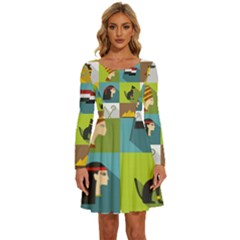 Egypt-travel-items-icons-set-flat-style Long Sleeve Wide Neck Velvet Dress by Salman4z