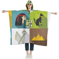 Egypt-travel-items-icons-set-flat-style Women s Hooded Rain Ponchos by Salman4z