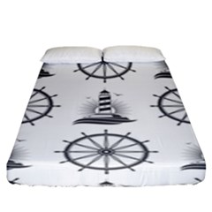 Marine Nautical Seamless Pattern With Vintage Lighthouse Wheel Fitted Sheet (king Size) by Salman4z