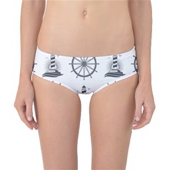 Marine Nautical Seamless Pattern With Vintage Lighthouse Wheel Classic Bikini Bottoms by Salman4z