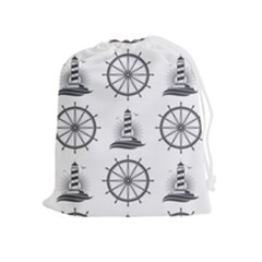 Marine Nautical Seamless Pattern With Vintage Lighthouse Wheel Drawstring Pouch (xl) by Salman4z