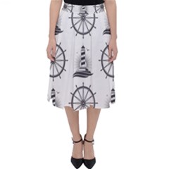 Marine Nautical Seamless Pattern With Vintage Lighthouse Wheel Classic Midi Skirt by Salman4z