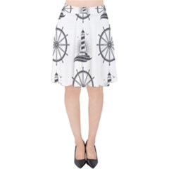 Marine Nautical Seamless Pattern With Vintage Lighthouse Wheel Velvet High Waist Skirt by Salman4z