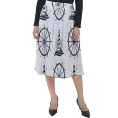 Marine Nautical Seamless Pattern With Vintage Lighthouse Wheel Classic Velour Midi Skirt  by Salman4z