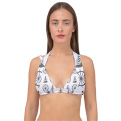 Marine Nautical Seamless Pattern With Vintage Lighthouse Wheel Double Strap Halter Bikini Top by Salman4z