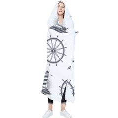 Marine Nautical Seamless Pattern With Vintage Lighthouse Wheel Wearable Blanket by Salman4z