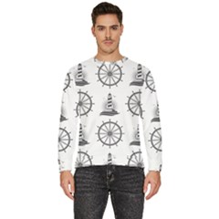 Marine Nautical Seamless Pattern With Vintage Lighthouse Wheel Men s Fleece Sweatshirt by Salman4z