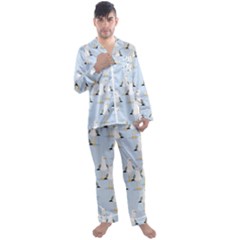 Cute-seagulls-seamless-pattern-light-blue-background Men s Long Sleeve Satin Pajamas Set by Salman4z