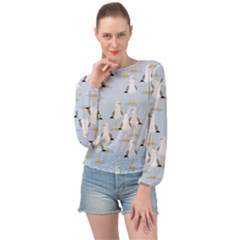 Cute-seagulls-seamless-pattern-light-blue-background Banded Bottom Chiffon Top by Salman4z