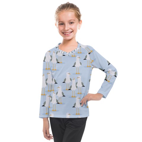 Cute-seagulls-seamless-pattern-light-blue-background Kids  Long Mesh Tee by Salman4z