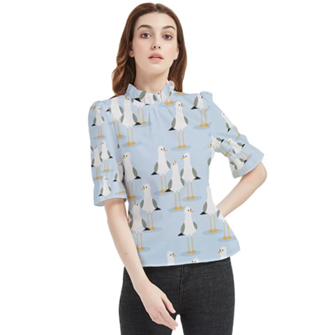 Cute-seagulls-seamless-pattern-light-blue-background Frill Neck Blouse by Salman4z