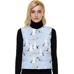 Cute-seagulls-seamless-pattern-light-blue-background Women s Short Button Up Puffer Vest by Salman4z