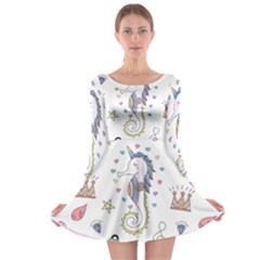 Seamless-pattern-cute-unicorn-cartoon-hand-drawn Long Sleeve Skater Dress by Salman4z