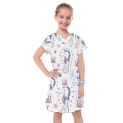 Seamless-pattern-cute-unicorn-cartoon-hand-drawn Kids  Drop Waist Dress by Salman4z