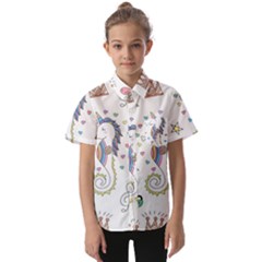 Seamless-pattern-cute-unicorn-cartoon-hand-drawn Kids  Short Sleeve Shirt by Salman4z