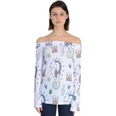 Seamless-pattern-cute-unicorn-cartoon-hand-drawn Off Shoulder Long Sleeve Top by Salman4z