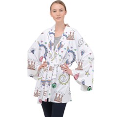 Seamless-pattern-cute-unicorn-cartoon-hand-drawn Long Sleeve Velvet Kimono  by Salman4z