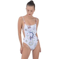 Seamless-pattern-cute-unicorn-cartoon-hand-drawn Tie Strap One Piece Swimsuit by Salman4z