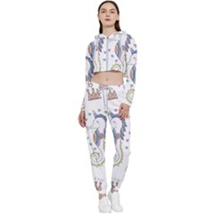 Seamless-pattern-cute-unicorn-cartoon-hand-drawn Cropped Zip Up Lounge Set by Salman4z