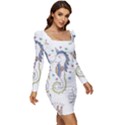 Seamless-pattern-cute-unicorn-cartoon-hand-drawn Women Long Sleeve Ruched Stretch Jersey Dress View2