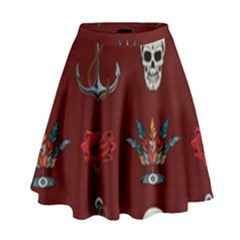 Tattoo-old-school-background-pattern High Waist Skirt by Salman4z