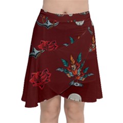 Tattoo-old-school-background-pattern Chiffon Wrap Front Skirt by Salman4z